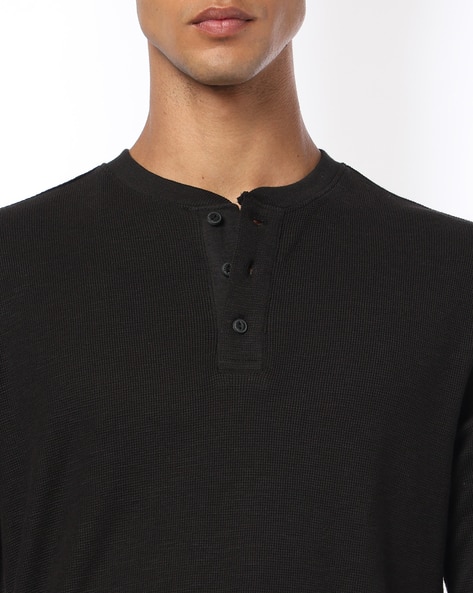 DNMX Men Regular Fit Henley T-Shirt (Black) - Image 5