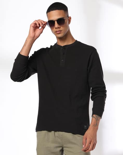 DNMX Men Regular Fit Henley T-Shirt (Black) - Image 1