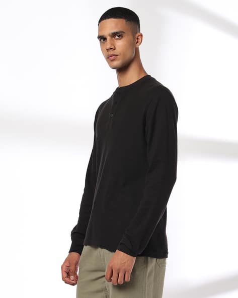 DNMX Men Regular Fit Henley T-Shirt (Black) - Image 2
