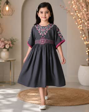 bella moda Girls Embroidered Fit & Flare Dress-picture-34