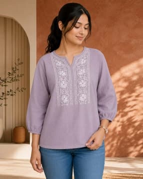 acai Women Embroidered Round-Neck Straight Tunic-picture-38