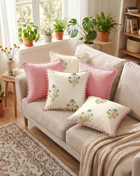 urban space Set of 5 Floral Print Cushion Covers 40 cm x 40 cm-picture-19