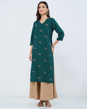 rangmanch by pantaloons Women Embellished & Embroidered A-Line Kurta with Pants Set-picture-49