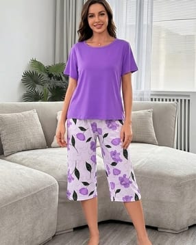 zwerlon x ag Women Cotton Printed T-Shirt & Capris Set -picture-26