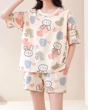 zwerlon x ag Women Cotton Printed T-Shirt & Shorts Set-picture-17