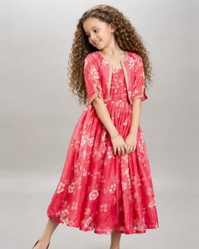 styleconnect Girls Floral Print Fit & Flare Dress with Jacket-picture-36