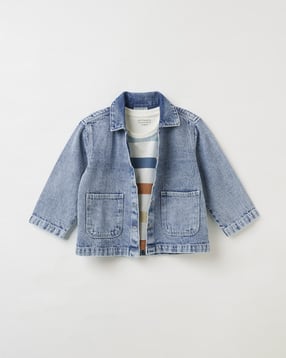 pantaloons baby Boys Denim Jacket with Striped T-Shirt-picture-11