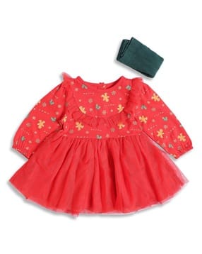 mini klub Girls Printed Fit & Flare Dress with Stockings-picture-15