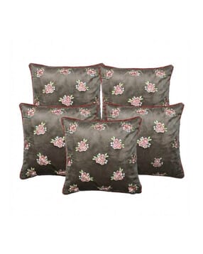 zensha decor Pack of 5 Floral Embroidered Cushion Covers with Zip-Closure-picture-17