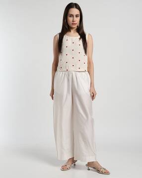 svrnaa by azorte Viscose Polyester Blended Solid Straight Pants-picture-28