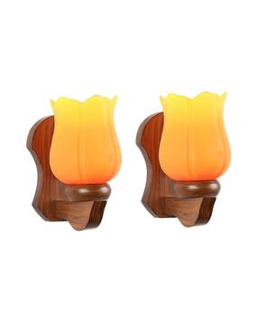 somil Wooden Wall Lamp with Hand-Decorated Glass Shade-picture-14