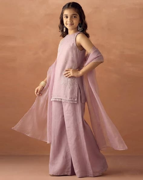 SVARAA Girls Embroidered Straight Kurta Set with Dupatta - Image 2