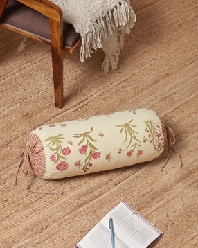 fabindia Block Print Cotton Bolster Cover with Tie-Ups-picture-46