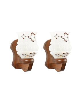somil Wooden Wall Lamp with Hand-Decorated Glass Shade-picture-0