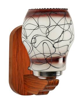 somil Wooden Wall Lamp with Hand-Decorated Glass Shade-picture-1