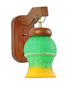 somil Wooden Wall Lamp with Hand-Decorated Glass Shade-picture-9