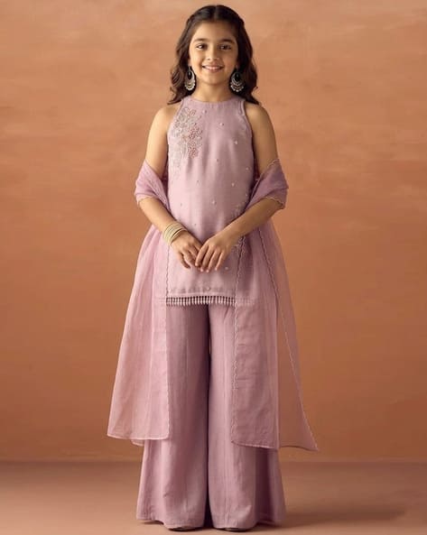 SVARAA Girls Embroidered Straight Kurta Set with Dupatta - Image 1