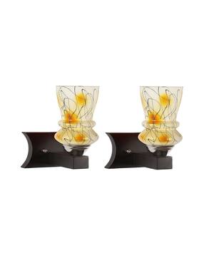 somil Wooden Wall Lamp with Hand-Decorated Glass Shade-picture-5