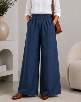buda jeans co Women Relaxed Fit Palazzos with Elasticated Waistband-picture-27