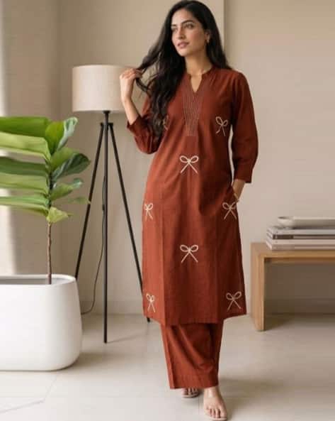 SVARAA Women Cotton Straight Kurta with Palazzos Set