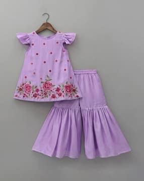 shahudi designer Girls Embroidered Kurta & Shararas Set-picture-13