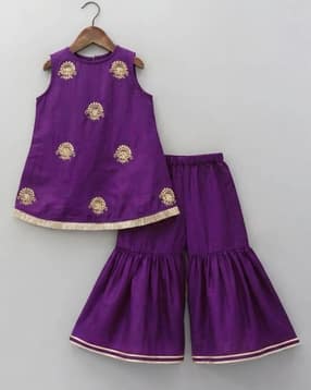shahudi designer Girls Embellished Kurta with Sharara Set-picture-15