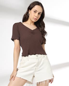 rio Women Ribbed Regular Fit V-Neck T-Shirt-picture-14