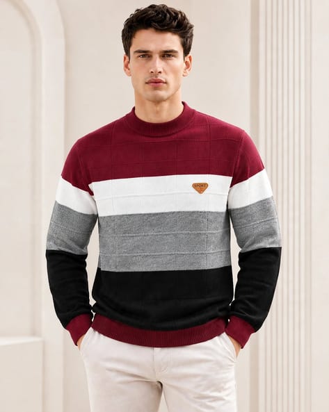 PIVL Men Colour-Block Regular Fit Pullover